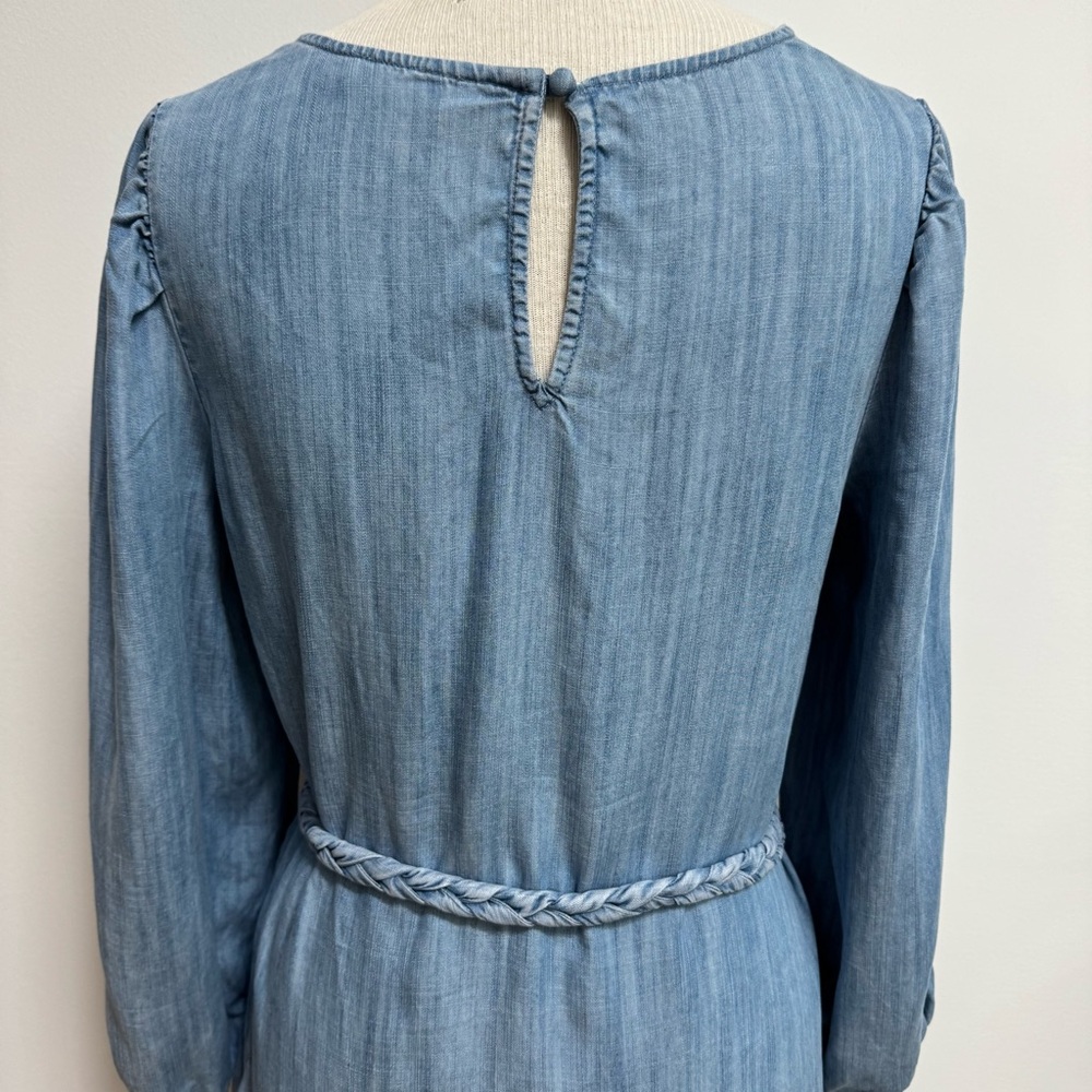 Vineyard Vines Chambray Godet Swing Mini Dress Women Small Belted Long Sleeve - Picture 8 of 13